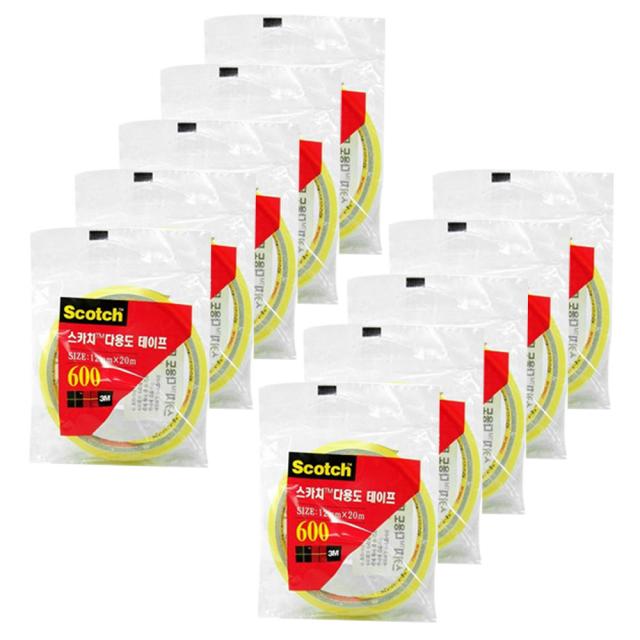 3m 다용도 테이프 600 리필 3인치 12mm X 20m 단일색상 10개입