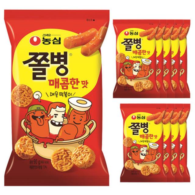 농심 쫄병스낵 매콤한맛, 90g, 10개