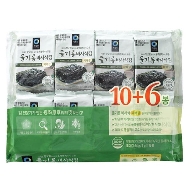 청정원 들기름 바사삭김 파래김 4g 16개입