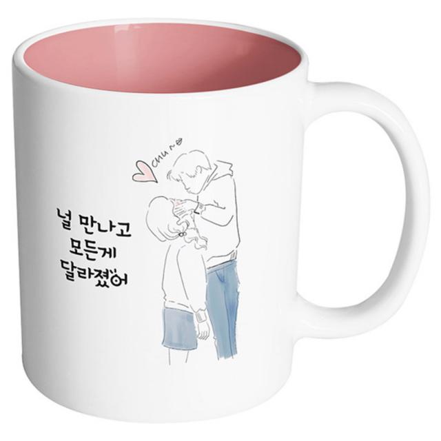 핸드팩토리 우리는인연 널만나고모든게달라졌어 머그컵, 내부 파스텔 핑크, 1개