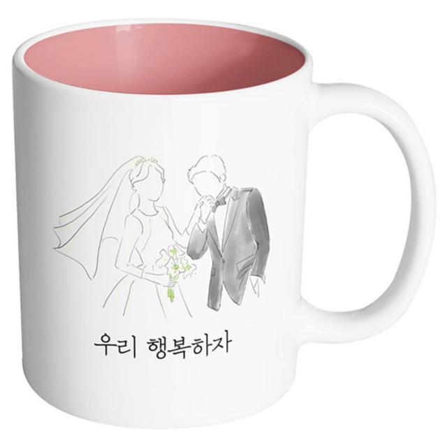 핸드팩토리 새로운출발 우리행복하자 머그컵, 내부 파스텔 핑크, 1개