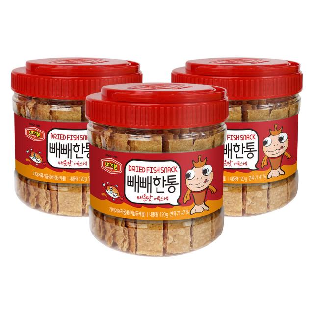 머거본 빼빼한통 매운맛 어포스낵, 120g, 3개입