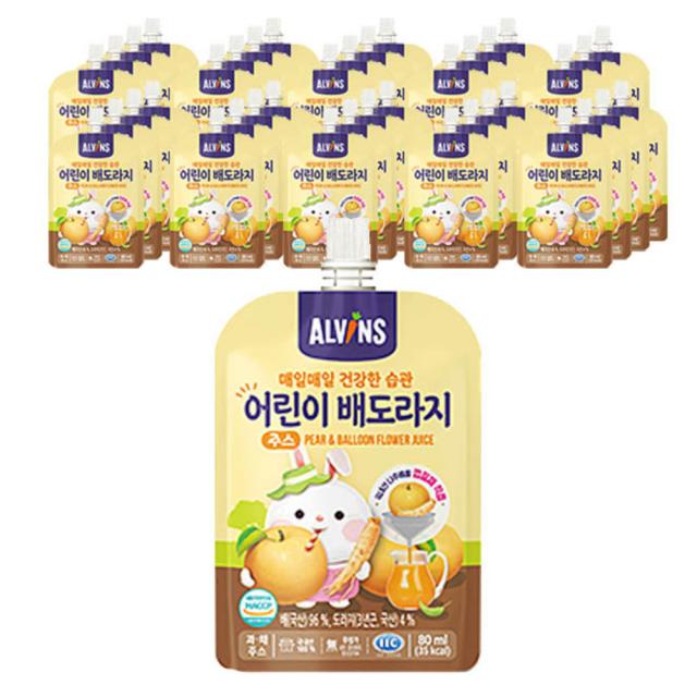 엘빈즈 매일 매일 건강한 습관 어린이 주스 80ml 배 + 도라지 혼합맛 40개입