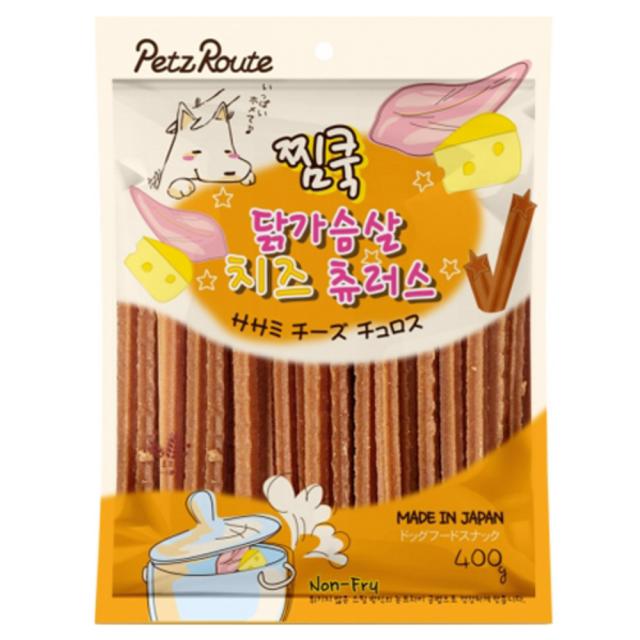 펫츠루트 찜쿡 츄러스 반려견 간식 400g 닭가슴살 + 치즈 혼합맛 1개