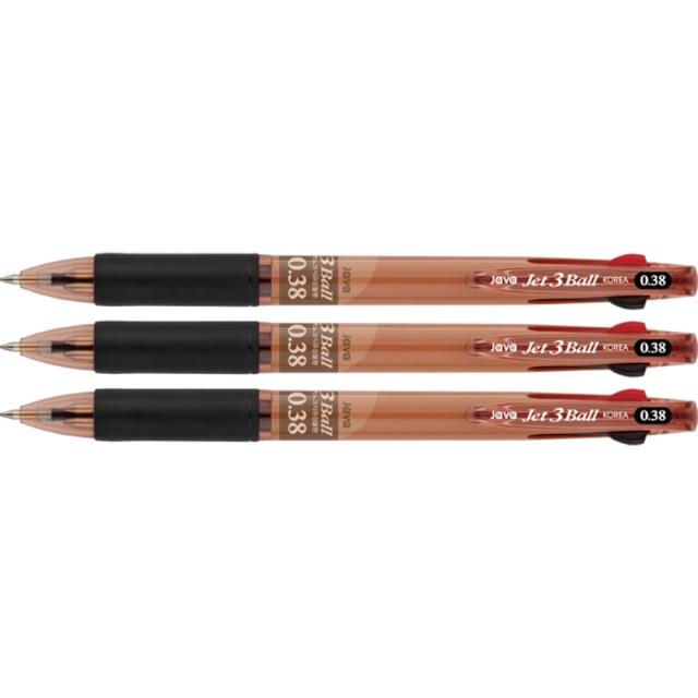 자바펜 제트 3색 볼펜 0.38mm 브라운 3개입