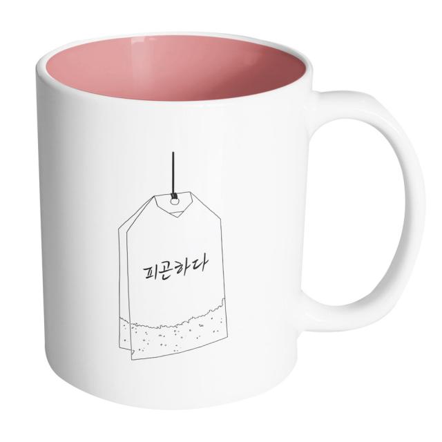 핸드팩토리 아웃라인티백 피곤하다 머그컵 내부 파스텔 핑크 1개