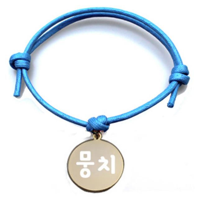 펫츠룩 굿모닝 블루 반려동물 목걸이 M + 메탈원형 팬던트 S, 골드(뭉치), 1개