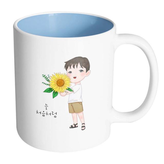 핸드팩토리 해바라기소년 늘처음처럼 머그컵, 내부 파스텔 블루, 1개