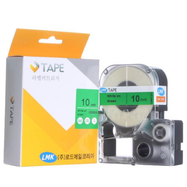 로드메일코리아 LMK 라벨테이프 6MGW 초록바탕/흰색글씨, 녹색/흰색