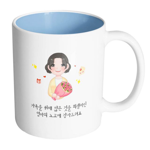 핸드팩토리 꽃다발엄마 가족을 위해 많은 것을 희생하신 엄마의 노고에 감사드려요 머그컵, 내부 파스텔 블루, 1개