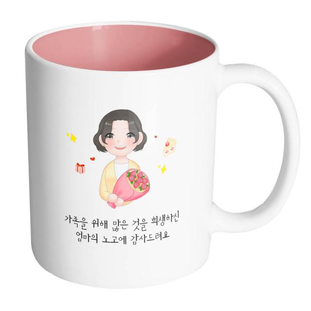 핸드팩토리 꽃다발엄마 가족을 위해 많은 것을 희생하신 엄마의 노고에 감사드려요 머그컵, 내부 파스텔 핑크, 1개