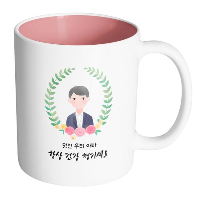 핸드팩토리 베이스플라워아빠 멋진 우리 아빠 항상 건강챙기세요 머그컵, 내부 파스텔 핑크, 1개