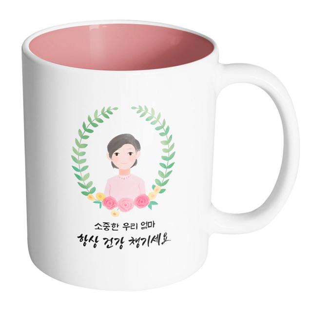 핸드팩토리 베이스플라워엄마 소중한 우리 엄마 항상 건강 챙기세요 머그컵, 내부 파스텔 핑크, 1개