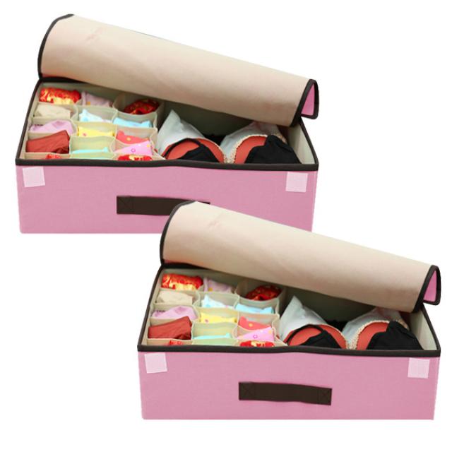 마켓감성 린넨 다용도 속옷정리함 핑크, 2개입