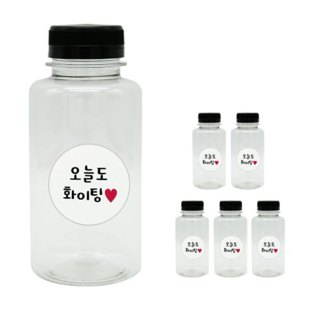 도나앤데코 일자보틀 검정뚜껑 6p + 오늘도 파이팅 화이트 스티커 6p, 혼합 색상, 250ml