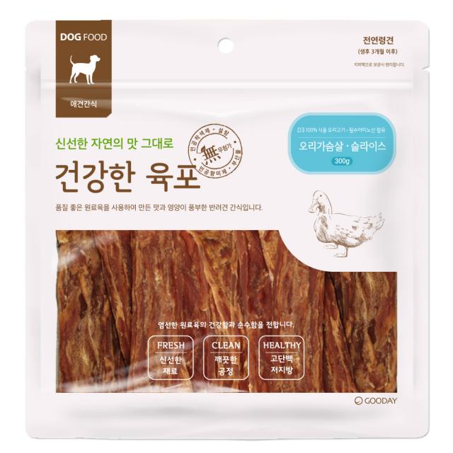굿데이 건강한육포 반려견간식 대용량 300g, 오리가슴살 슬라이스, 1개