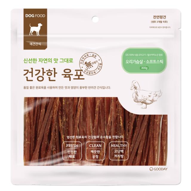 건강한육포 반려견간식 300g 오리가슴살 소프트스틱 1개