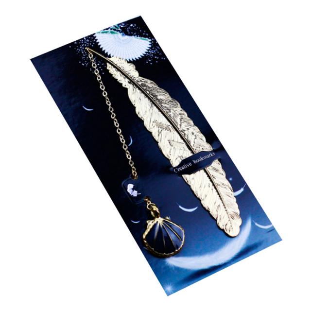 해피트레이딩 골드 팬던트 깃털 책갈피, 10, 1개