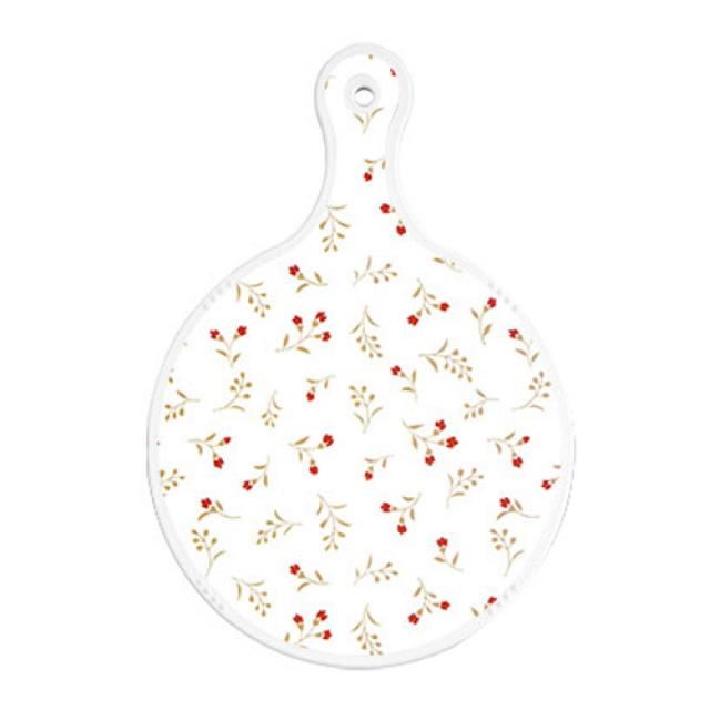 로엠디자인 양면 원형 서빙 도마 보드 장단색꽃고비, 레드그린낙옆, 1개