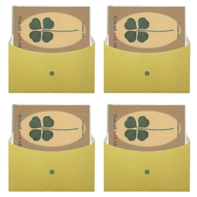 럭키심볼 행운의 네잎클로버 생화 천상운집 코팅카드, 혼합 색상, 4세트