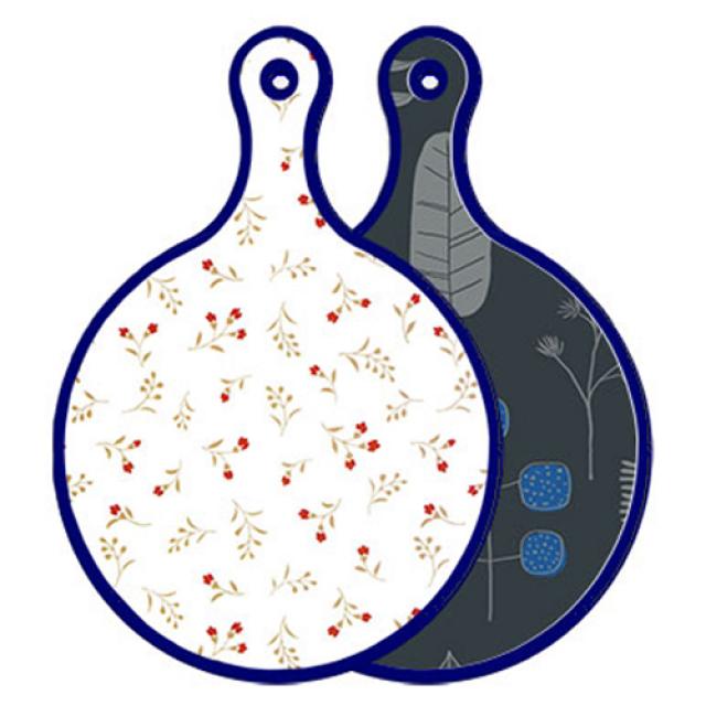 로엠디자인 블루에디션 양면 원형 서빙 도마 장단색꽃고비, 감색나무라인, 1개