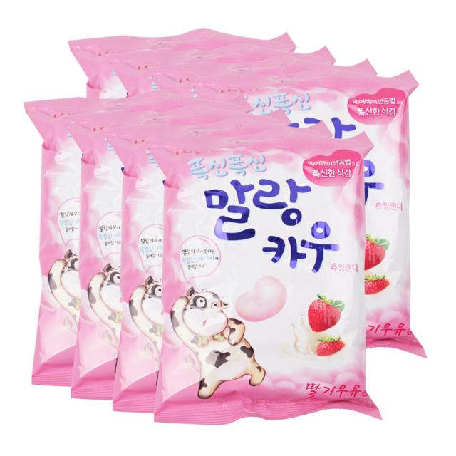 롯데제과 폭신폭신 말랑카우 딸기우유 츄잉캔디 158g 8개입