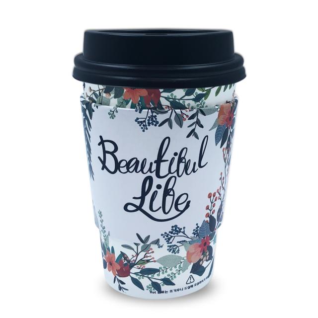 투고팩 플라워 에어 컵홀더 100p + 종이컵 380ml (13온스) 100p + 타공뚜껑 100p, 1세트
