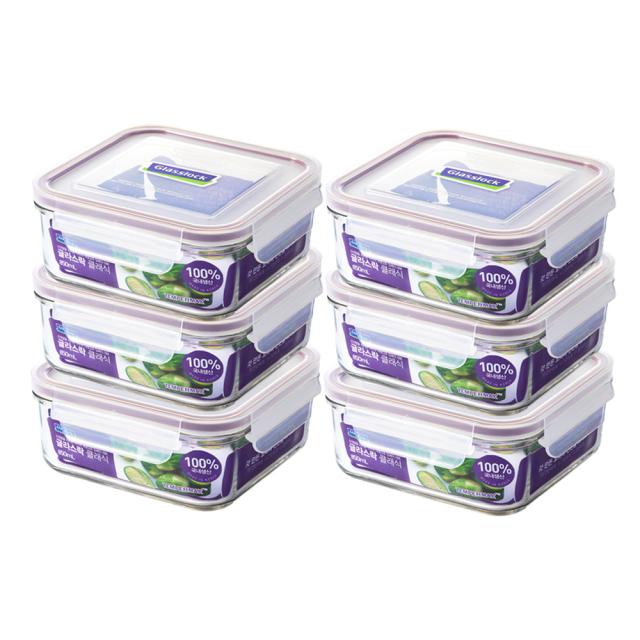 글라스락 퍼플 에디션 정사각 밀폐용기 850ml 6개, 1세트, 밀폐용기 6개