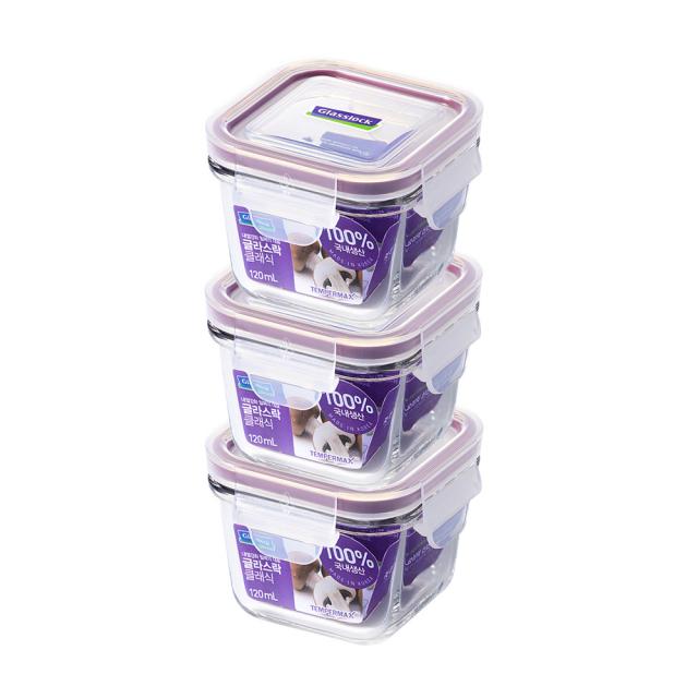 글라스락 퍼플 에디션 정사각 용기 120ml, 1개, 정사각 120ml 3조