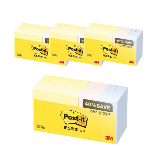 쓰리엠 노트 패드653 9a 51mm X 38mm 혼합 색상 4개입