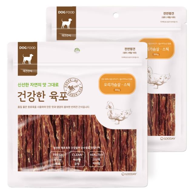 굿데이 건강한육포 반려견 간식 오리가슴살 스틱 맛 2개입