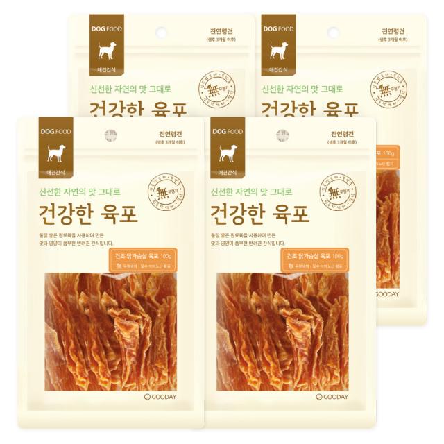 굿데이 건강한육포 강아지간식, 건조 닭가슴살육포 맛, 4개입