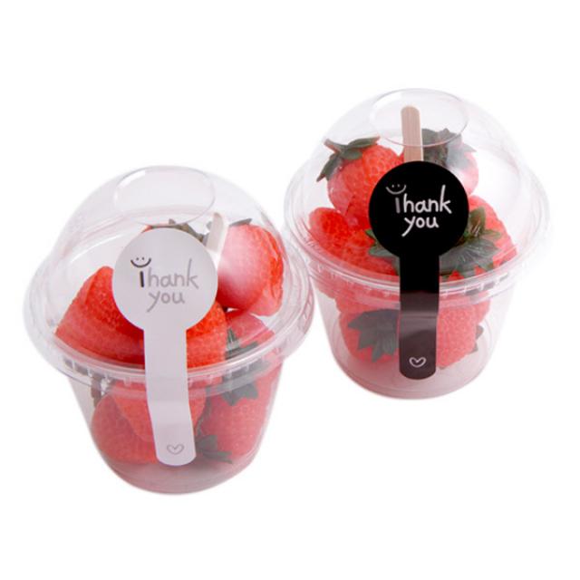 봄91 돔형 디저트컵 270ml X 50p + 스마일땡큐 롤리팝 스티커 블랙 25p + 화이트 25p + 포크 랜덤 발송 50p 1세트