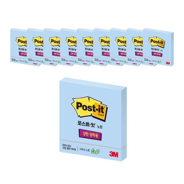 쓰리엠 포스트잇 강한점착용 그리너노트 Ssn 654 Rc 크림 블루 10개입