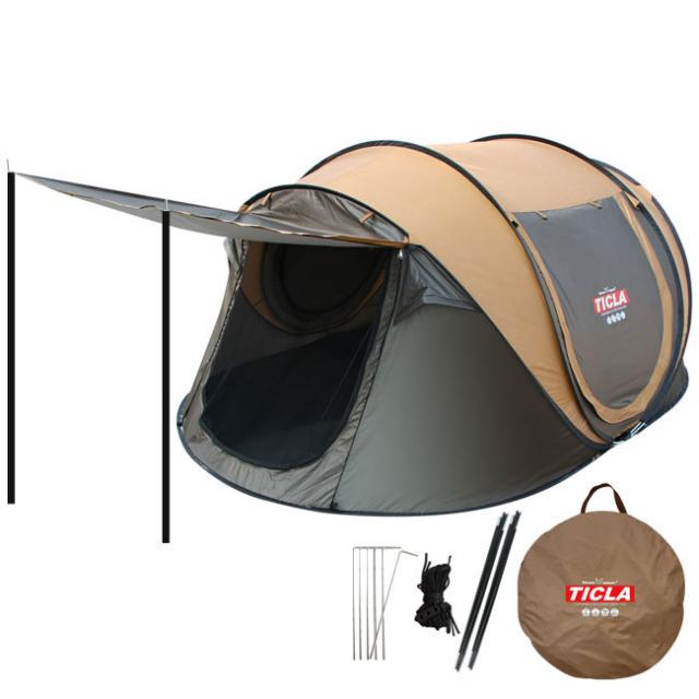 빈슨메시프 티클라 프리미엄 원터치 캐노피 텐트 + 폴대 2p 브라운 5인용