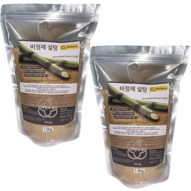 미다온 비정제 사탕수수 설탕, 1.5kg, 2개