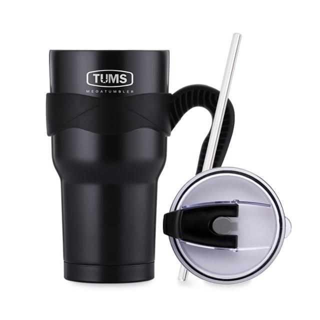 텀스 뉴메가 텀블러 900ml + 손잡이 + 스트로우방수뚜껑 + 스텐스트로우 블랙