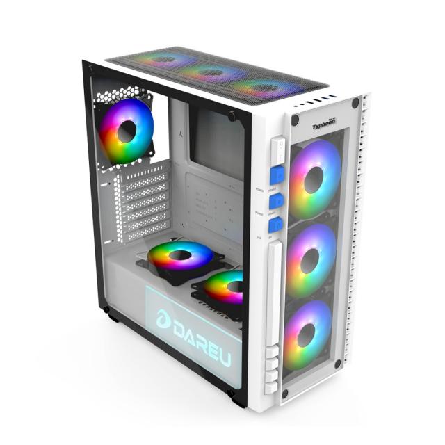 다얼유 태풍의눈 강화유리 RGB 화이트 PC케이스 9팬, 단일 상품