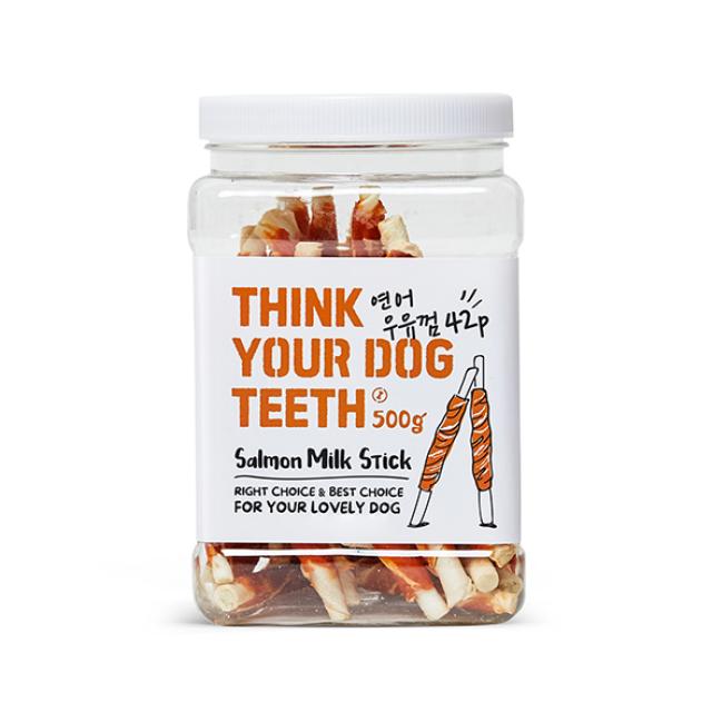 Think Your Dog Teeth 우유껌 스틱 건조간식 42p 500g 연어맛 1개