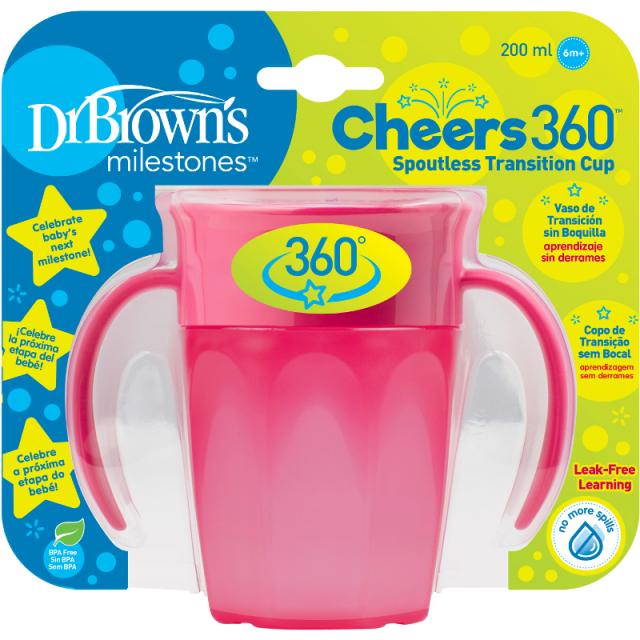 닥터브라운 360도 흘림방지 안전컵 200ml, 핑크, 1개