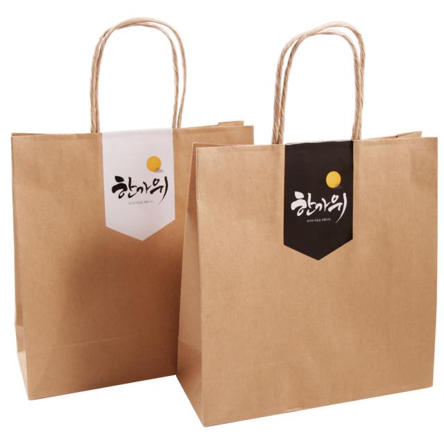 봄91 NA 무지 크라프트 기프트 쇼핑백 20p + 추석 한가위 플래그 마감스티커 W 10p + B 10p, 혼합 색상
