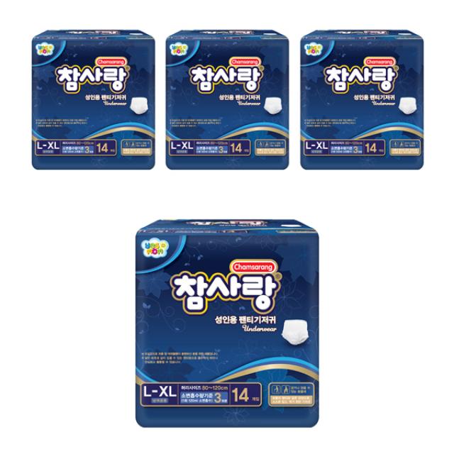 참사랑 남녀공용 기저귀 팬티형 L XL, 14개입, 4개