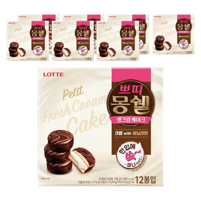 롯데제과 쁘띠 몽쉘 생크림케이크 12p, 198g, 8개