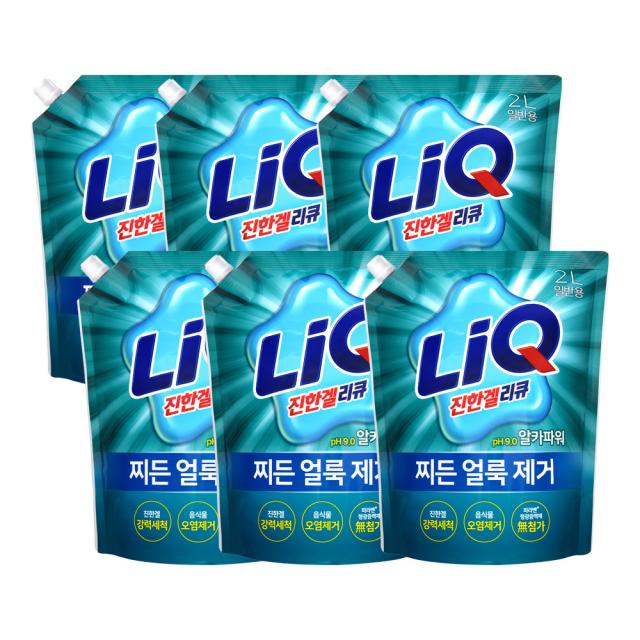 리큐 진한겔 알카파워 액상세제 일반용 리필, 6개, 2L