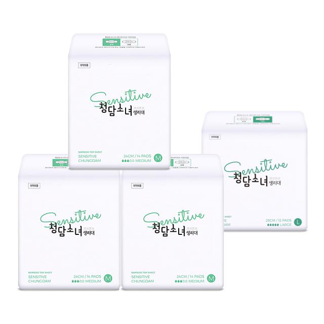청담소녀 센서티브 중형 생리대 날개형 3p + 대형 생리대 날개형 세트, 1세트