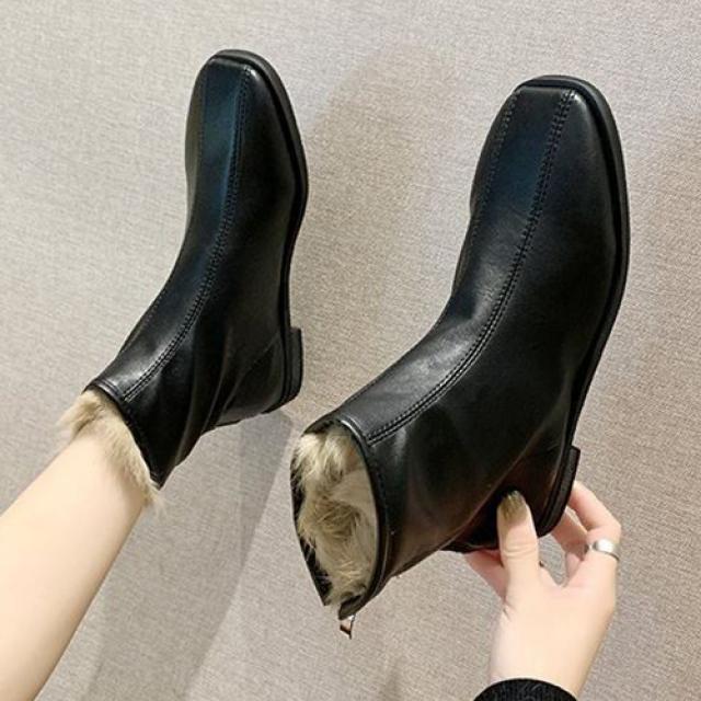 여성용 가죽질감 인조모피안감 첼시부츠