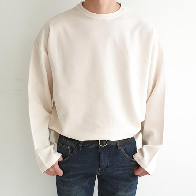 제이에이치스타일 남성용 오버핏 무지 긴팔 티셔츠 크림