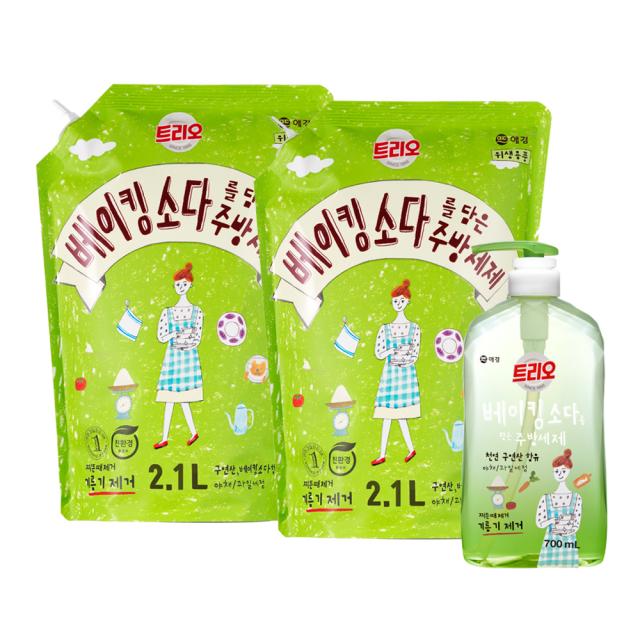 트리오 베이킹소다 용기 700ml + 리필 2.1L x 2p 세트, 1세트