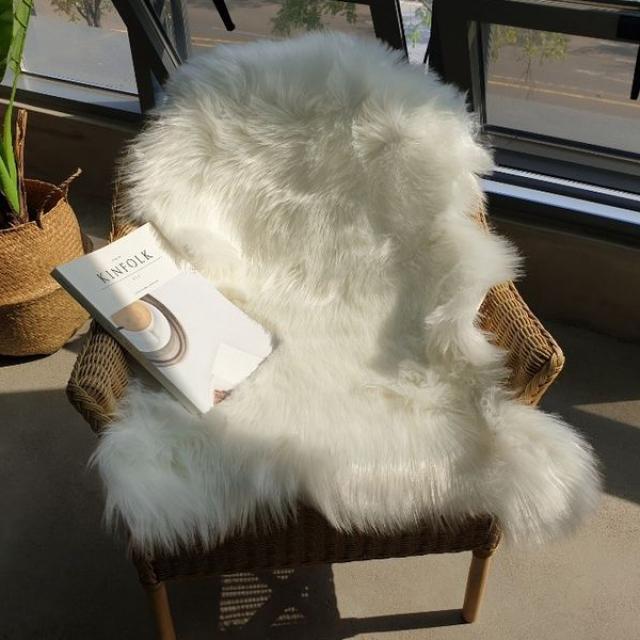 북유럽 에코 페이크 양털 양모 러그, 화이트