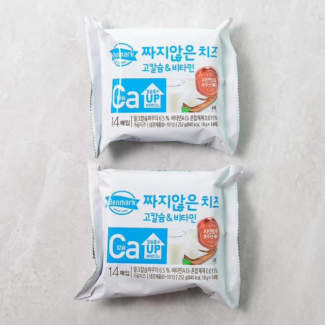 덴마크 고칼슘&비타민 짜지않은 치즈 14매입, 252g, 2개